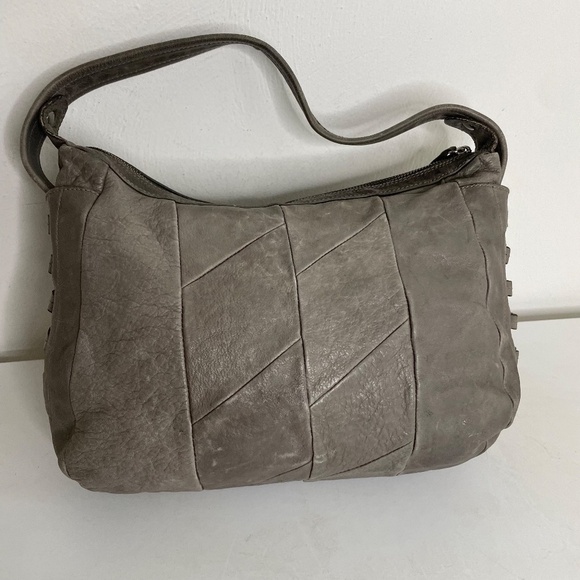 ABRO Distressed Leather Patchwork Boho Hobo Shoulder Bag - Picture 4 of 14